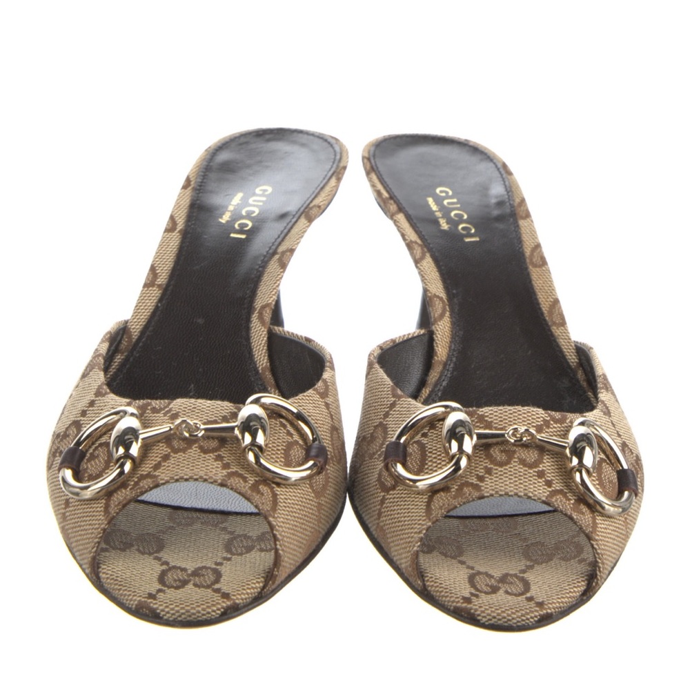 Gucci horsebit accent canvas slides
